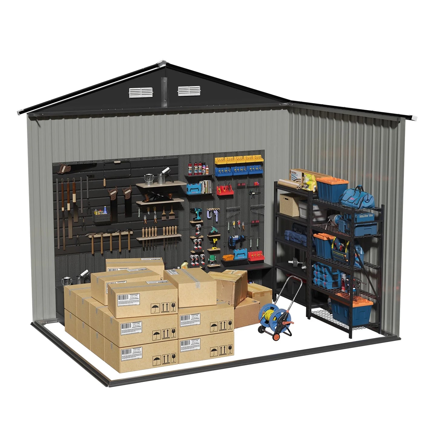 Clouddwell 7.5x5 ft. Outdoor Storage Shed with Base, Brown Metal Garden Shed with Double Lockable Doors for Backyard, Patio