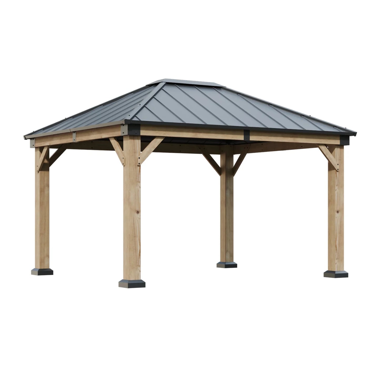 Clouddwell 12*10FT Hardtop Gazebo,Wooden Patio Gazebo with Single-Layer Galvanized Steel Roof,Suitable for Backyards,Patios and Decks.