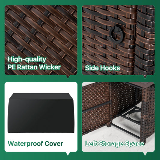 Clouddwell 8 Piece Patio Furniture Set with 44” Fire Pit Table Wicker Rattan Patio Conversation Set Outdoor Sectional Sofa Set with Coffee Table and Blue Cushions(Waterproof Cover Included)