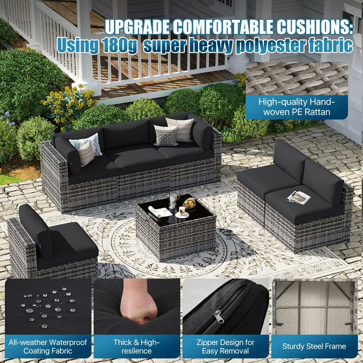 Sunmthink 7-Piece Wicker Patio Furniture Sets, Outdoor Conversation Set with 4 Inches Thick Cushions and Waterproof Cover