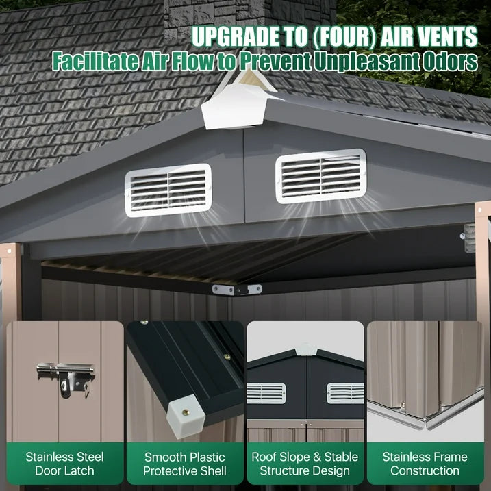 Clouddwell 6x4 ft. Metal Storage Shed with Base, Galvanized Steel Outdoor Garden Shed (Brown)