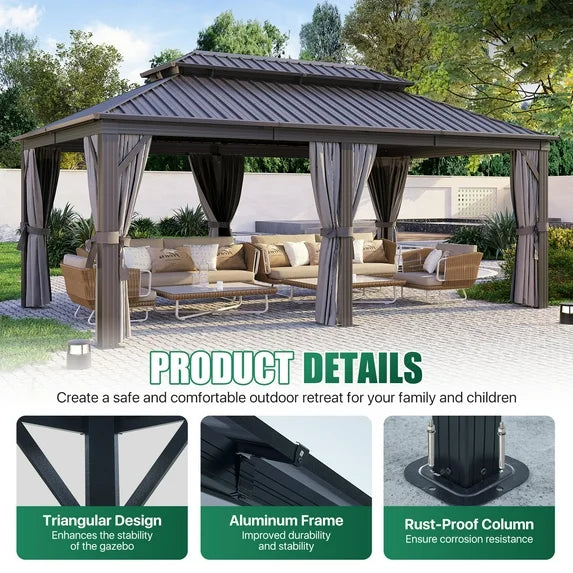 Clouddwell 12' x 20' Gazebo for Patio, Gazebo Pergola with Sloped Roof, Large Wall-Mounted Heavy Duty Awnings, for Deck, Patio and Backyard