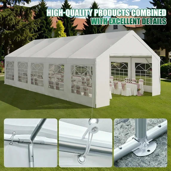 Clouddwell 32*16FT Party Tent,Heavy Duty Outdoor Awning Tent,with Removable Sidewalls, Commercial Wedding Big Tent,Carport, BBQ,UV 50+, Waterproof, White