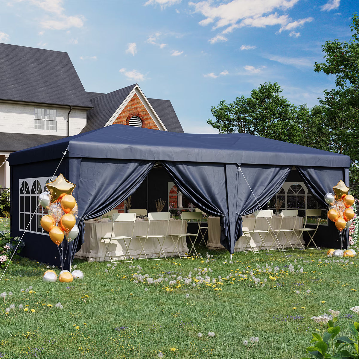 Dateyes 10x20 Pop Up Canopy Tent, Waterproof Party Tent with 6 Removable Sidewalls, 3-Level Height Adjustable Event Tent, Instant Shelter for Wedding, Party, Commercial & Market Events,Blue