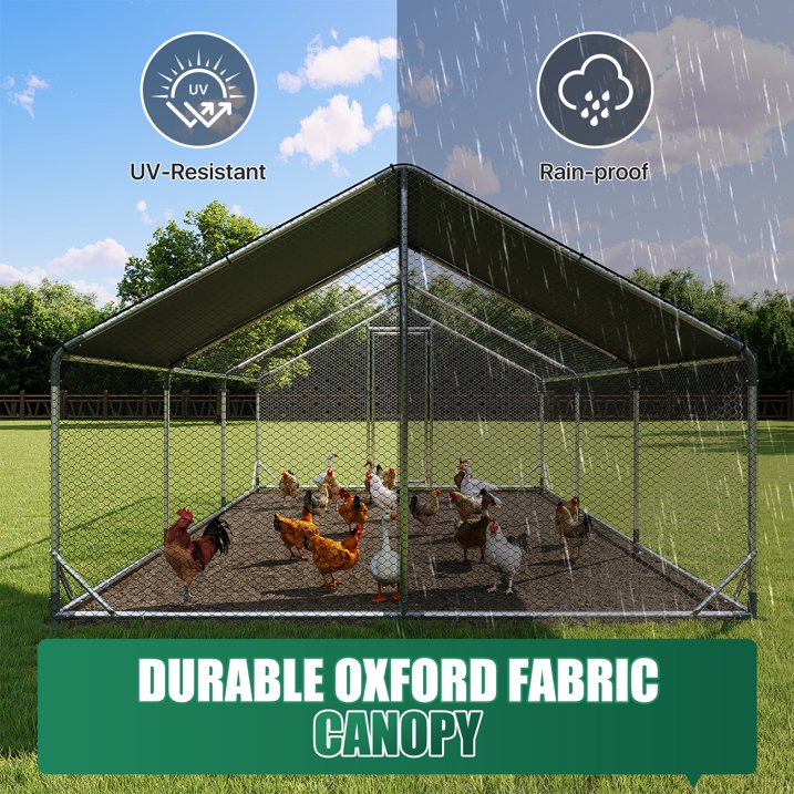 Clouddwell Large Metal Chicken Coop Duck House with Waterproof Spire Roof, Outdoor Poultry Walk-in Run Cage - 9.8' L x 19.7' W x 6.4' H