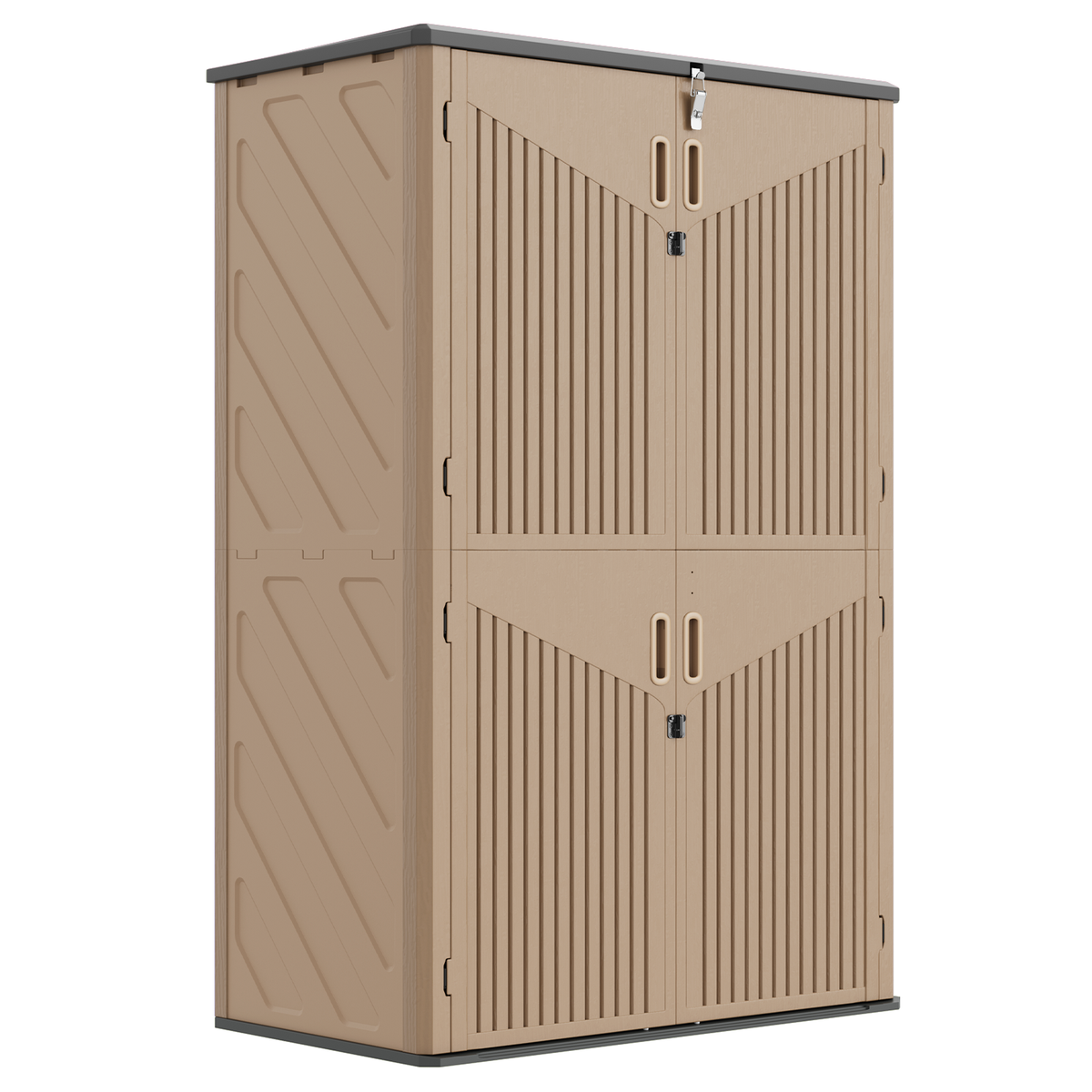 Dateyes 4.5X2.5 FT Resin Outdoor Storage Shed, 64 Cu.ft Waterproof Plastic Storage Sheds with Floor, Weather-Resistant Vertical Outdoor Storage Cabinet with Lockable Doors, Brown