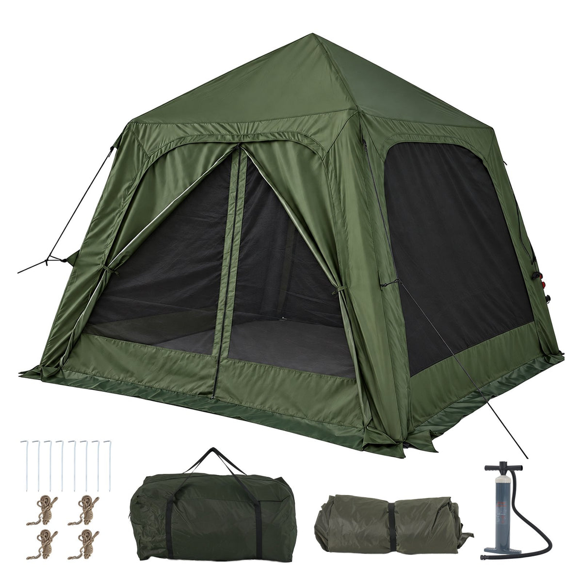 Dateyes Inflatable Camping Tent for 5-7 Person, Quick Blow-up Family Tent, Lightweight Portable Outdoor Shelter for Camping, Beach and Festivals, Green