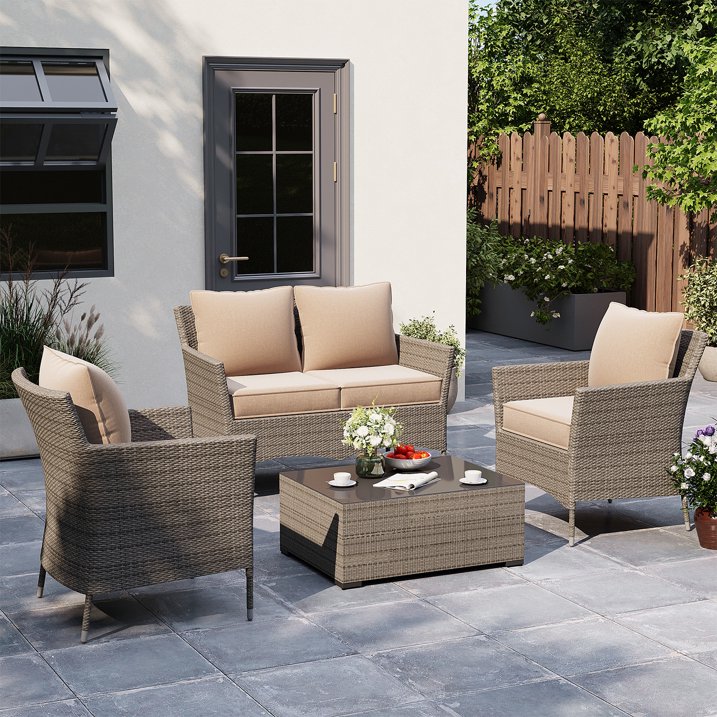 Clouddwell 4-Piece Premium Outdoor Cushion Set, 20x22x4 Inches High-Resilience Waterproof Cushions for 4-Seat Wicker Sectional(Off-White)