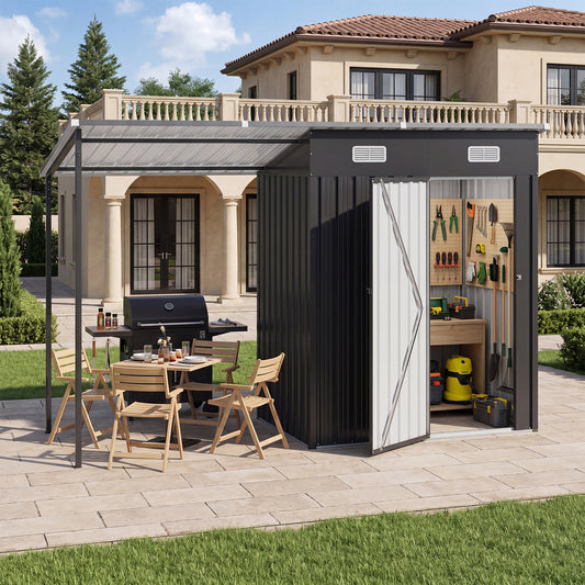 Clouddwell Metal Storage Shed with Hardtop Pergola 10x3 ft 2-in-1, 5x3 ft Outdoor Tool Shed with 5x3 ft Attached Pergola for Backyard