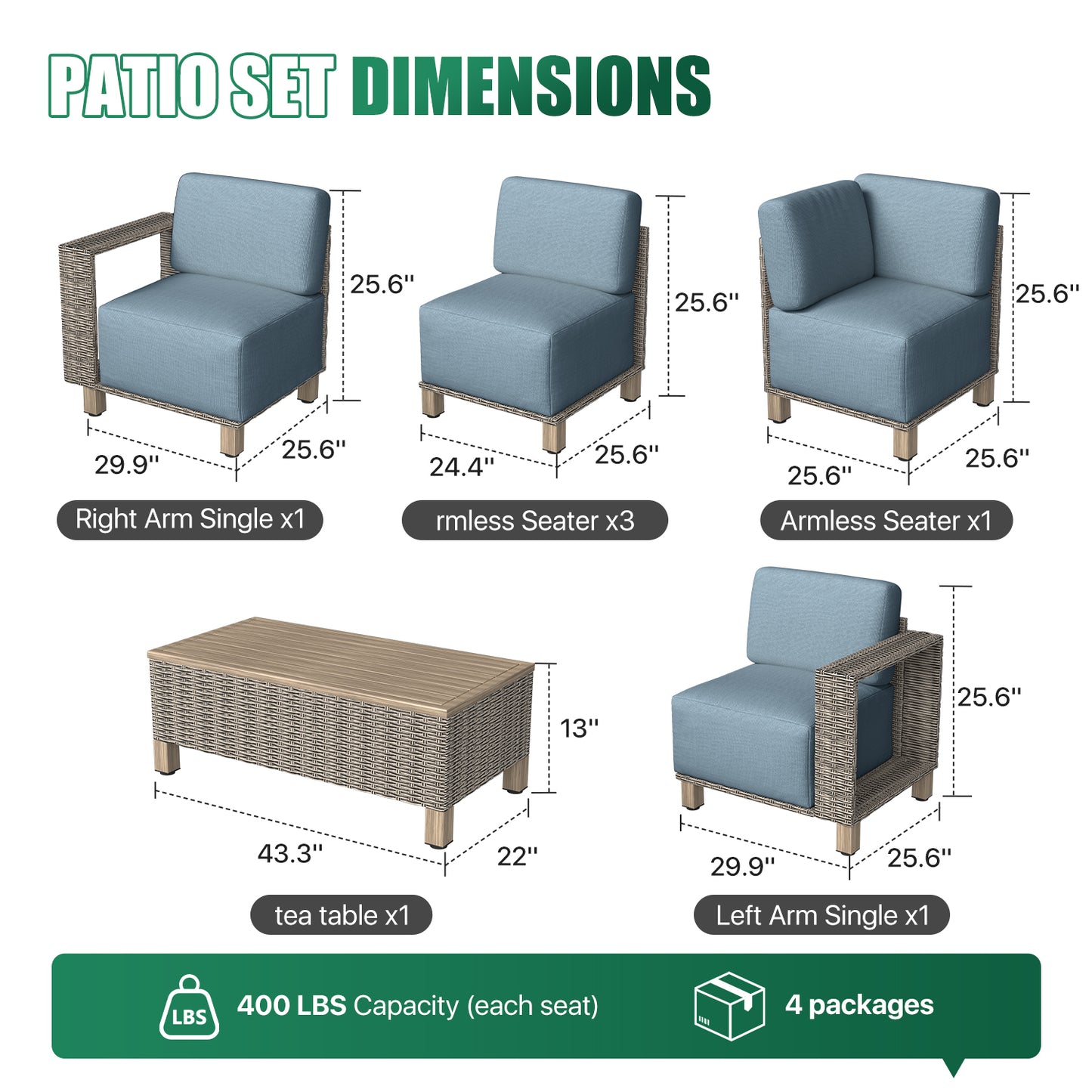Clouddwell 7-Piece L-Shaped Wicker Patio Set with Coffee Table, Indoor Sectional Sofa with Blue Cushions