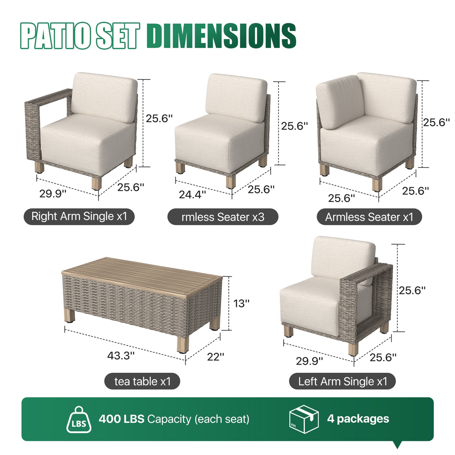Clouddwell 7-Piece L-Shaped Wicker Patio Set with Coffee Table, Indoor Sectional Sofa with Beige Cushions