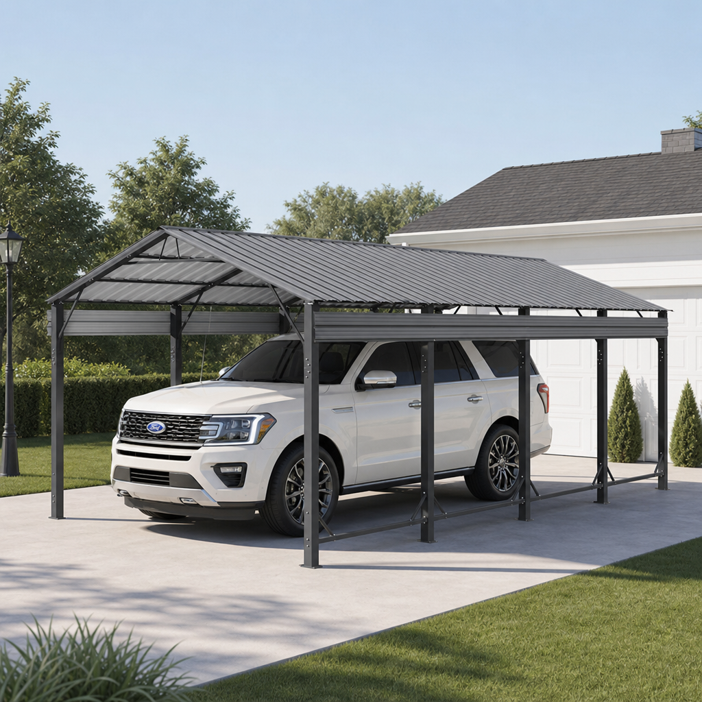 Dateyes 12x20 FT Heavy Duty Metal Carport Canopy, Reinforced Frame & Stable Base Outdoor Shelter, Multi-Purpose Car Canopy for Cars, Trucks, Boats & Backyard Party Events