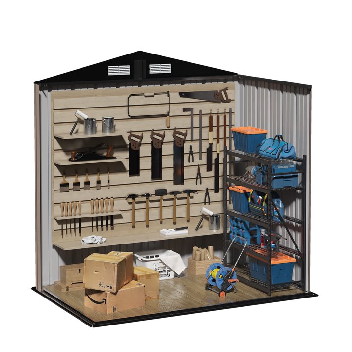 Clouddwell 6.2x4ft Galvanized Steel Storage Shed with Floor & Double Doors - Brown