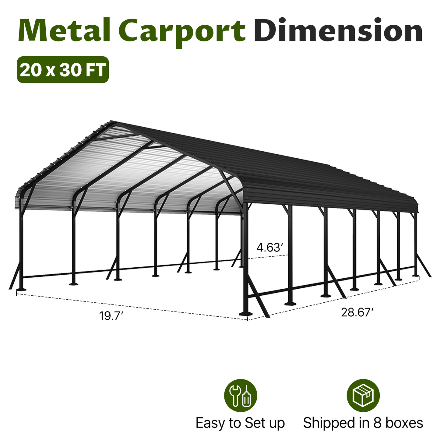 Clouddwell 20x30FT Metal Carport, Heavy Duty Carport Canopy with Reinforced Frame & Galvanized Roof, Car Tent, Garage Shelterf for Car, Pickup, Truck, Boat