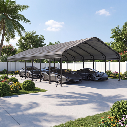 Clouddwell 20x40FT Metal Carport, Heavy Duty Carport Canopy with Reinforced Frame & Galvanized Roof, Car Tent, Garage Shelterf for Car, Pickup, Truck, Boat