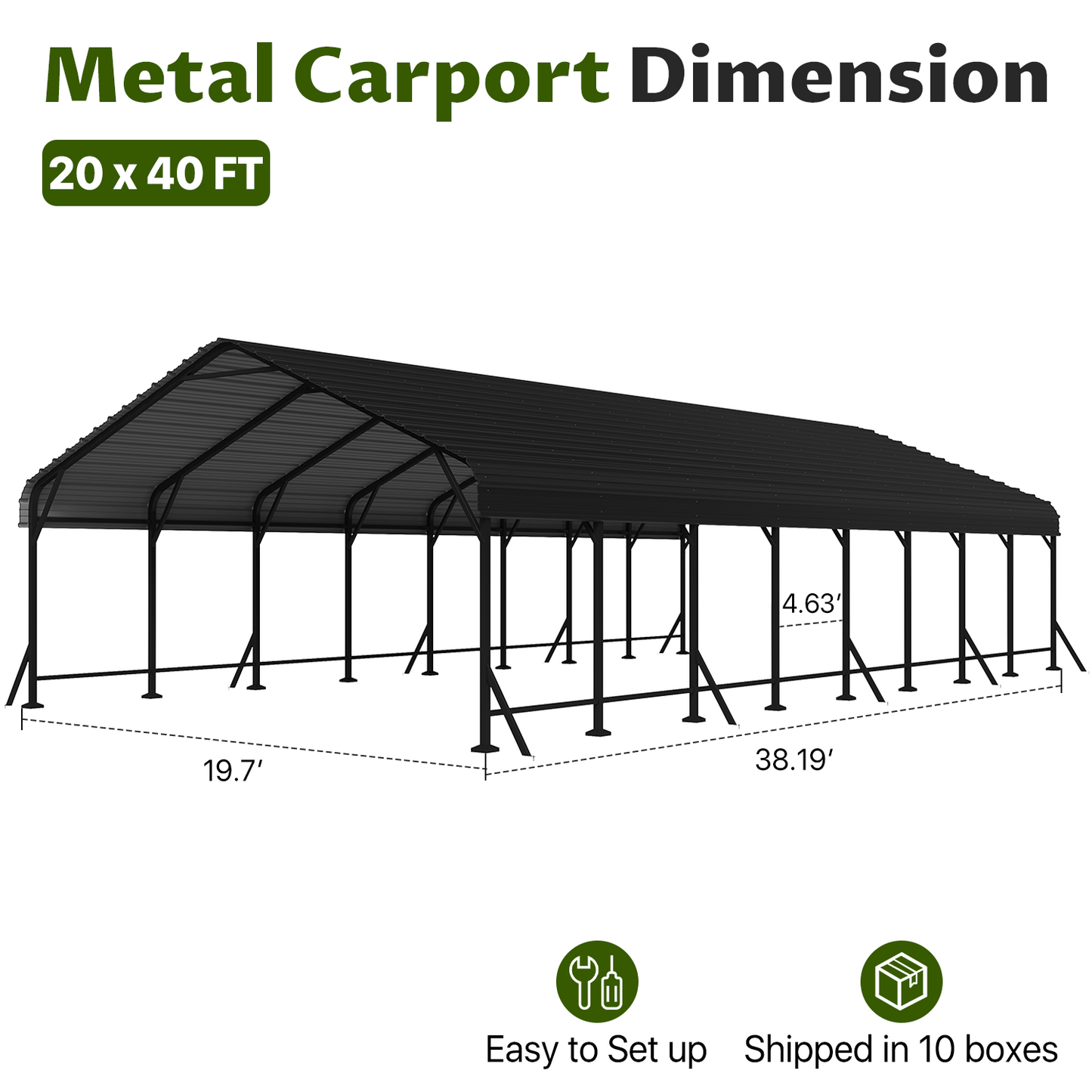 Clouddwell 20x40FT Metal Carport, Heavy Duty Carport Canopy with Reinforced Frame & Galvanized Roof, Car Tent, Garage Shelterf for Car, Pickup, Truck, Boat