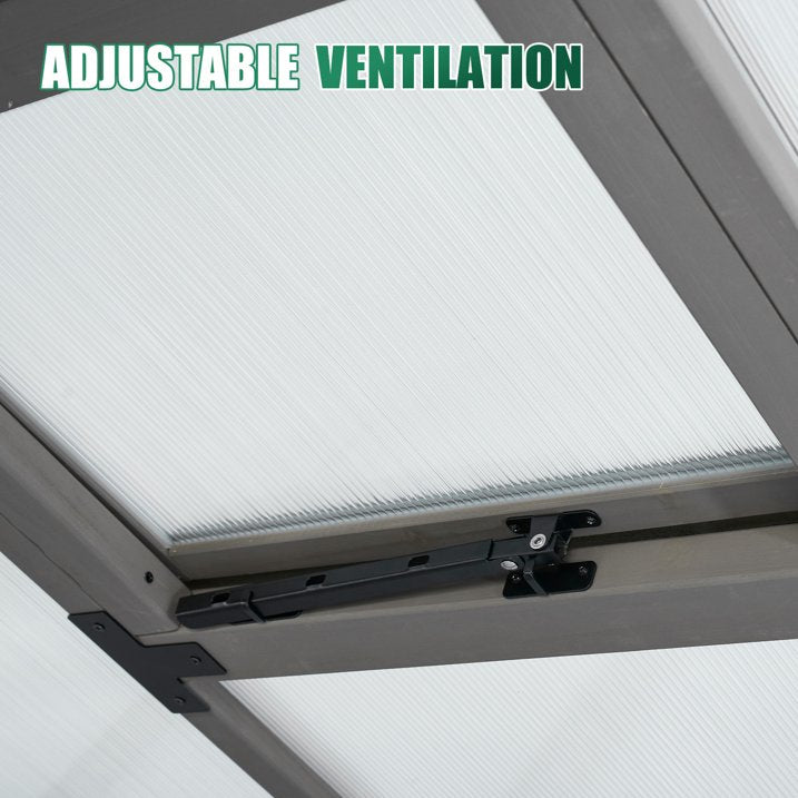 Clouddwell Large Outdoor Wooden Storage Shed, Polycarbonate Panels with Automatic Roof Vent & Lockable Door, Outdoor Walk-in Garden Greenhouse, 6x10 FT, Gray