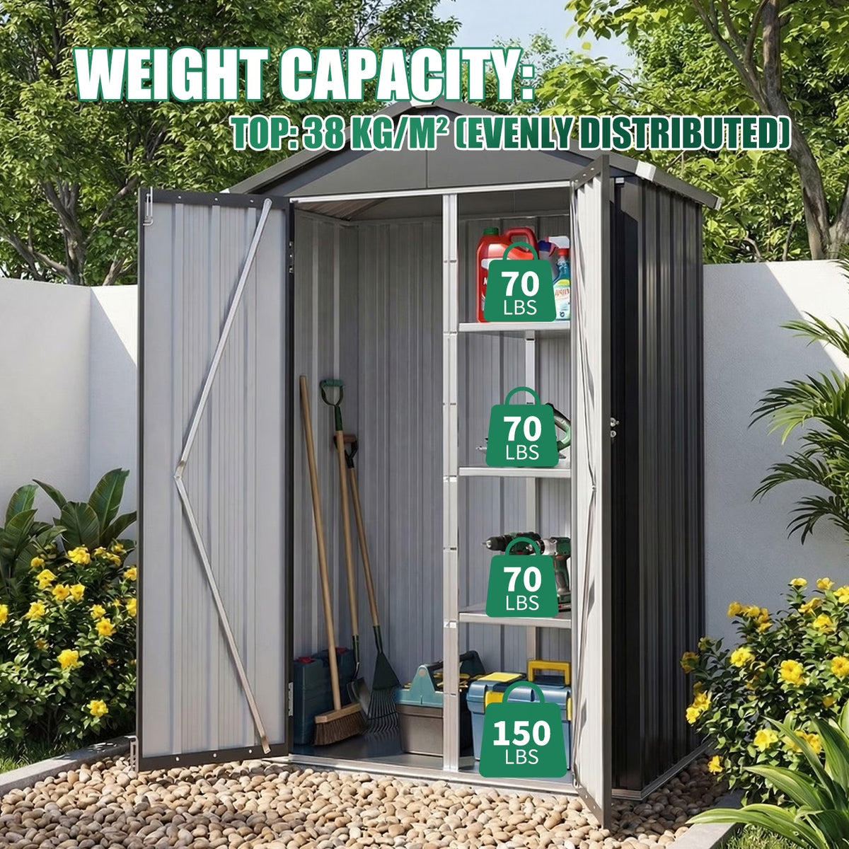 Dateyes Outdoor Metal Storage Cabinet, 3.9 X 2.2 FT Cabinet with Adjustable Shelves & Locking Doors for Home, Patio, Backyard, Garden, Black