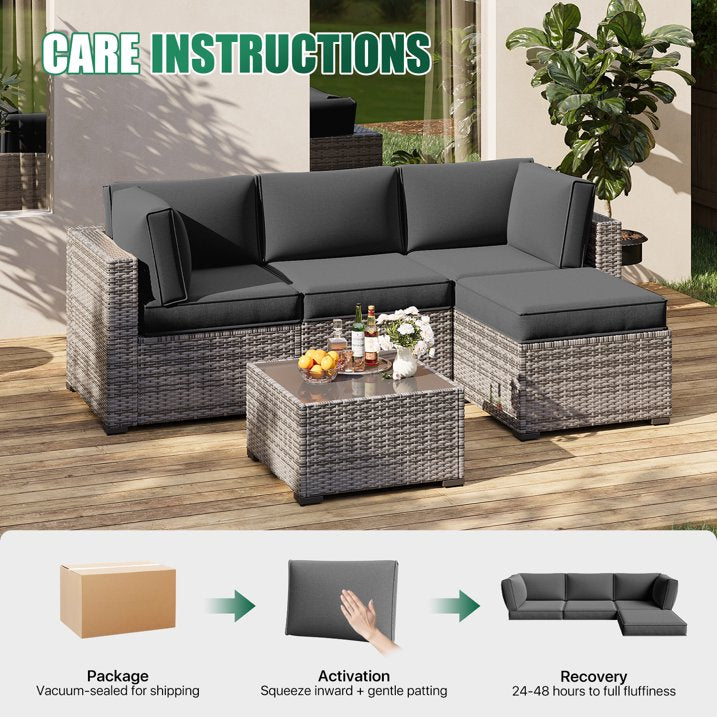 Clouddwell 9-Piece Premium Outdoor Cushion Set, High-Resilience Waterproof Cushions for 4-Seat Wicker Sectional, Comfort Upgrade (Dark Gray)