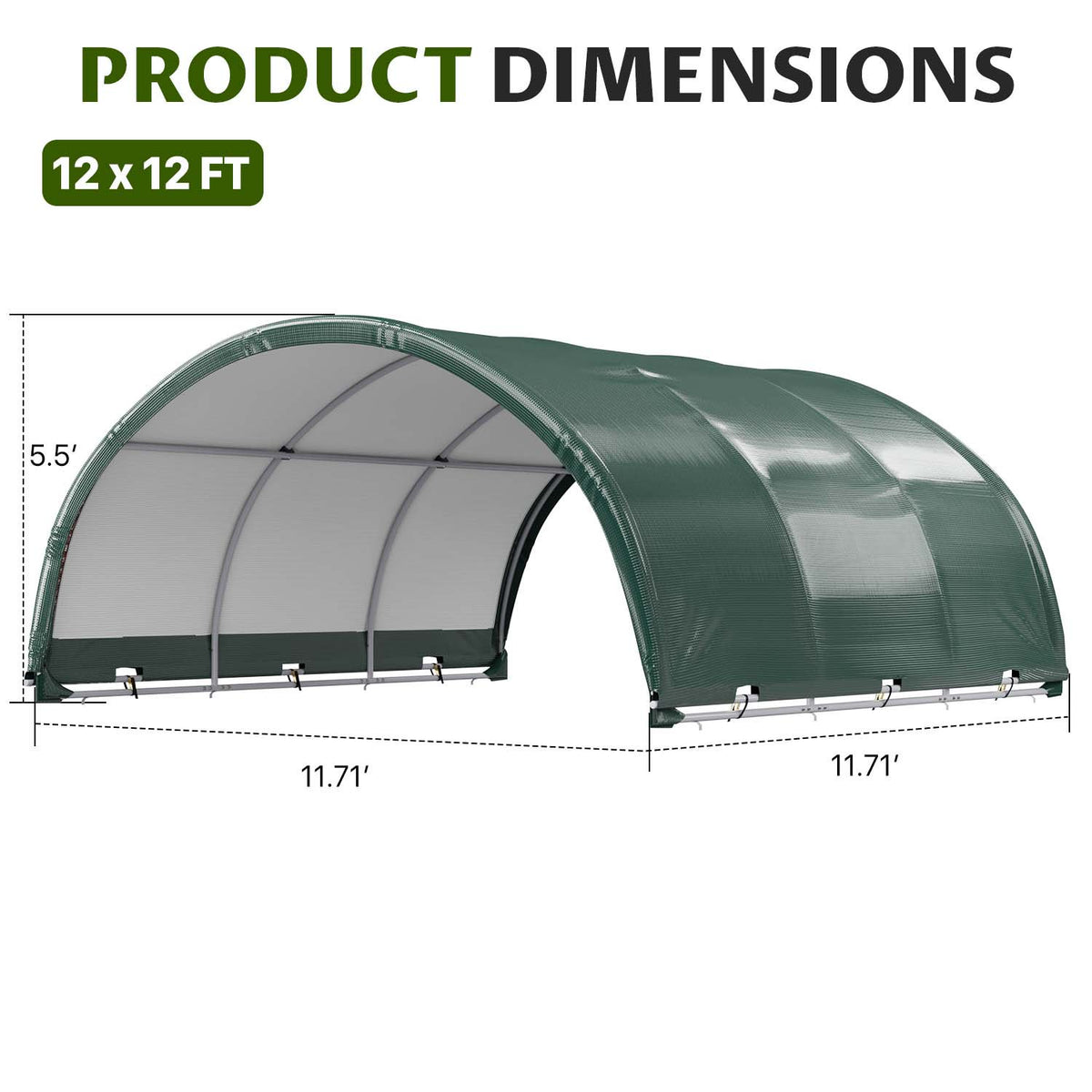 Dateyes 12' x 12' Corral Shelter Shed, Horse Shelter, Livestock Shade, Waterproof & UV Treated Cover, Quick Assembly for Horses, Goats, and Farm, Green