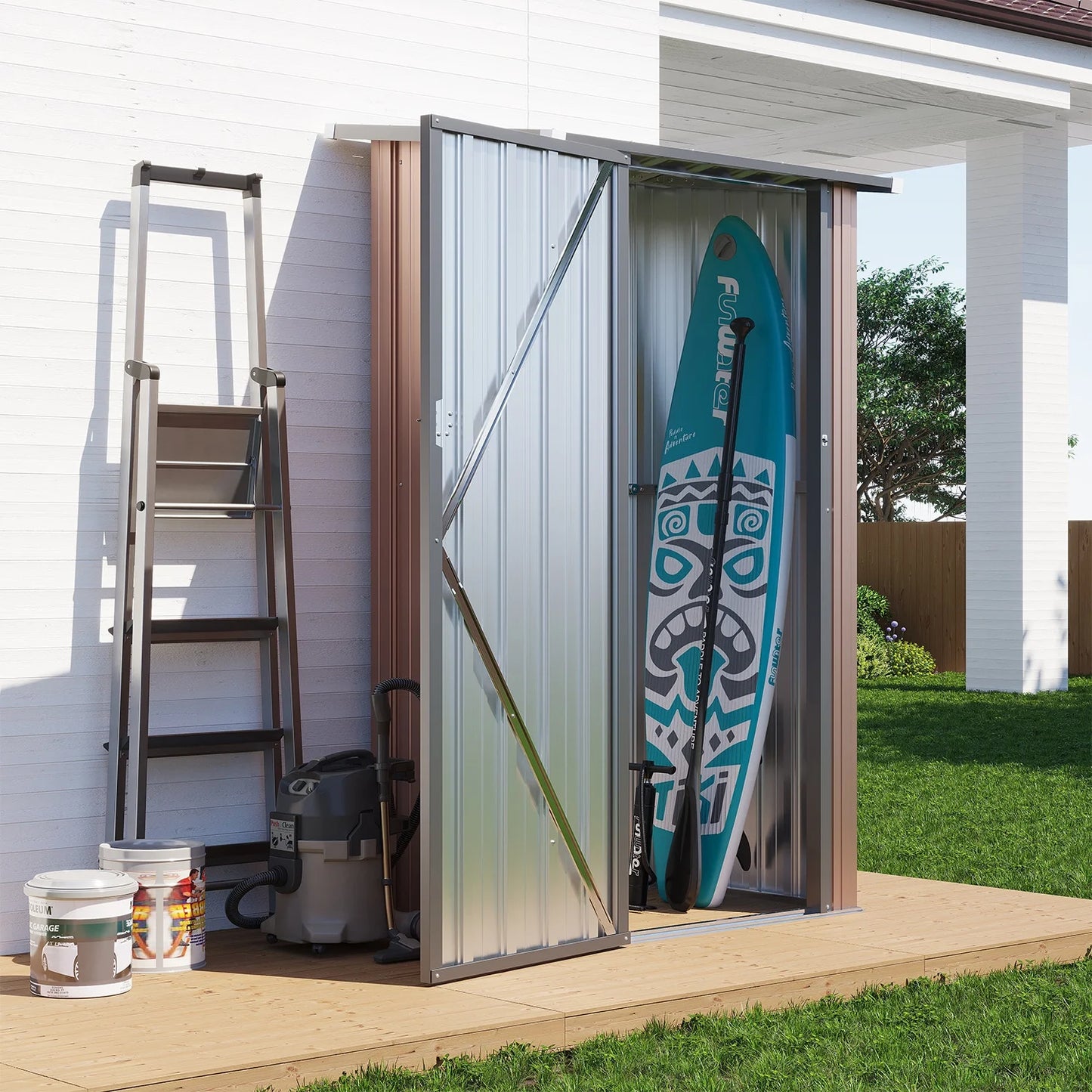 Clouddwell 3x3 ft. Metal Outdoor Shed with Lockable Door, Brown Garden Storage