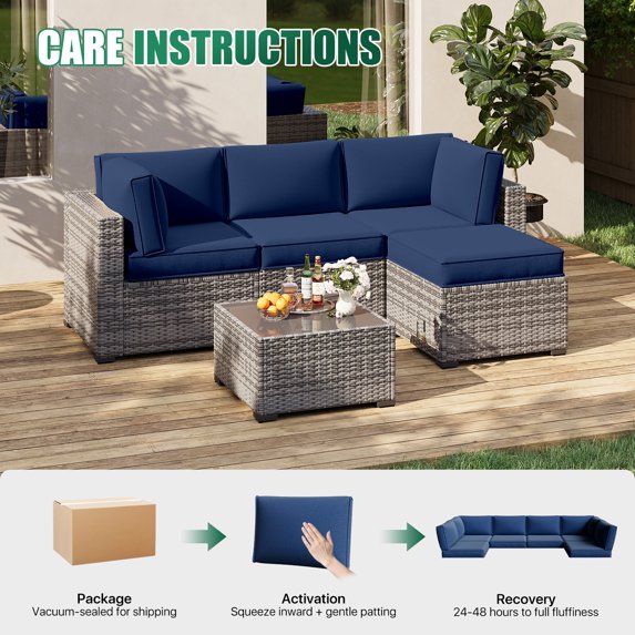 Clouddwell 9-Piece Premium Outdoor Cushion Set, High-Resilience Waterproof Cushions for 4-Seat Wicker Sectional, Comfort Upgrade (Navy Blue)