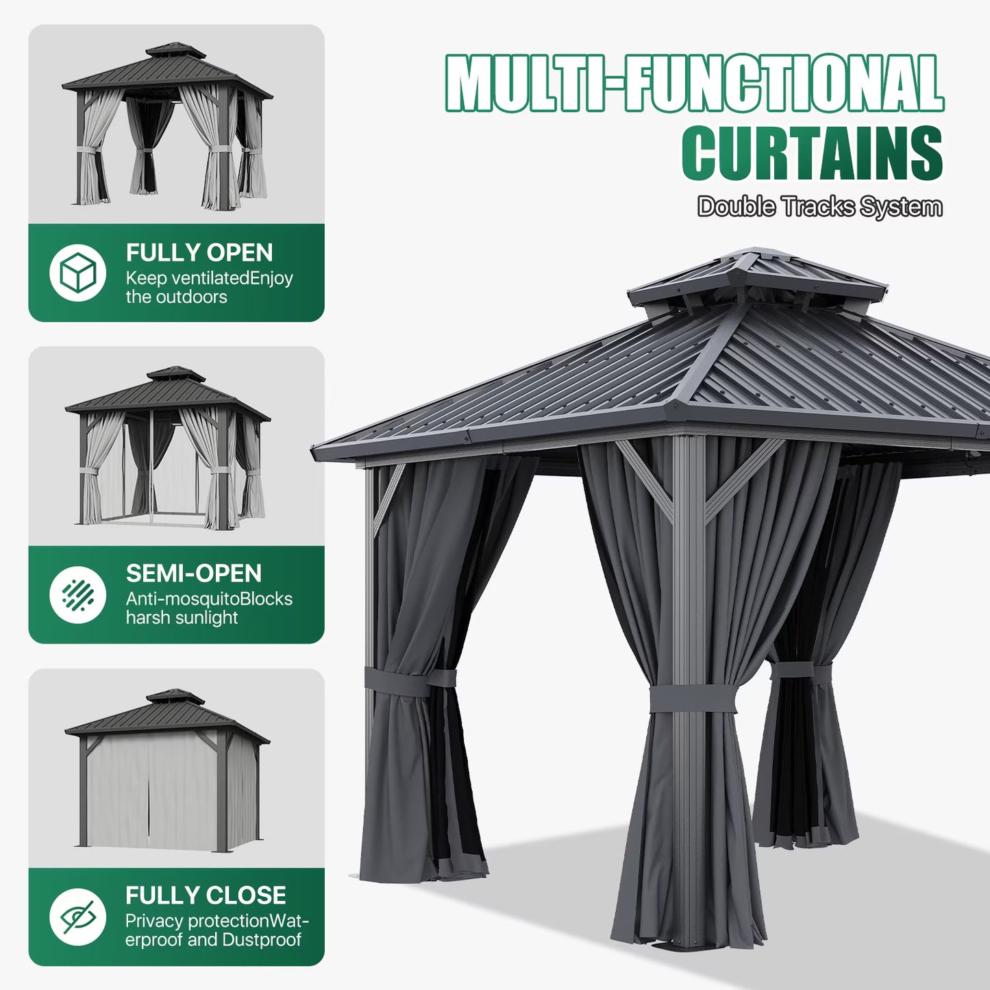 Clouddwell 10' x 10' Gazebo for Patio, Gazebo Pergola with Sloped Roof, Large Wall-Mounted Heavy Duty Awnings, for Deck, Patio and Backyard,Gray