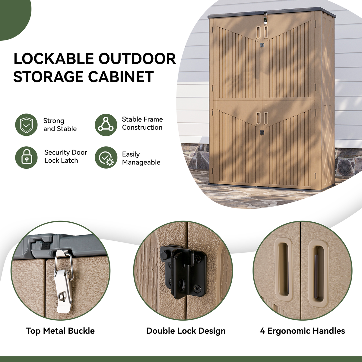 Dateyes 4.5X2.5 FT Resin Outdoor Storage Shed, 64 Cu.ft Waterproof Plastic Storage Sheds with Floor, Weather-Resistant Vertical Outdoor Storage Cabinet with Lockable Doors, Brown
