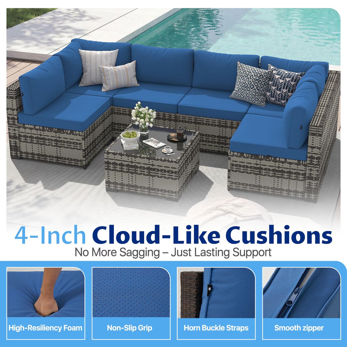 Sunmthink 7-Piece Wicker Patio Furniture Sets, Outdoor Conversation Set with 4 Inches Thick Cushions and Waterproof Cover