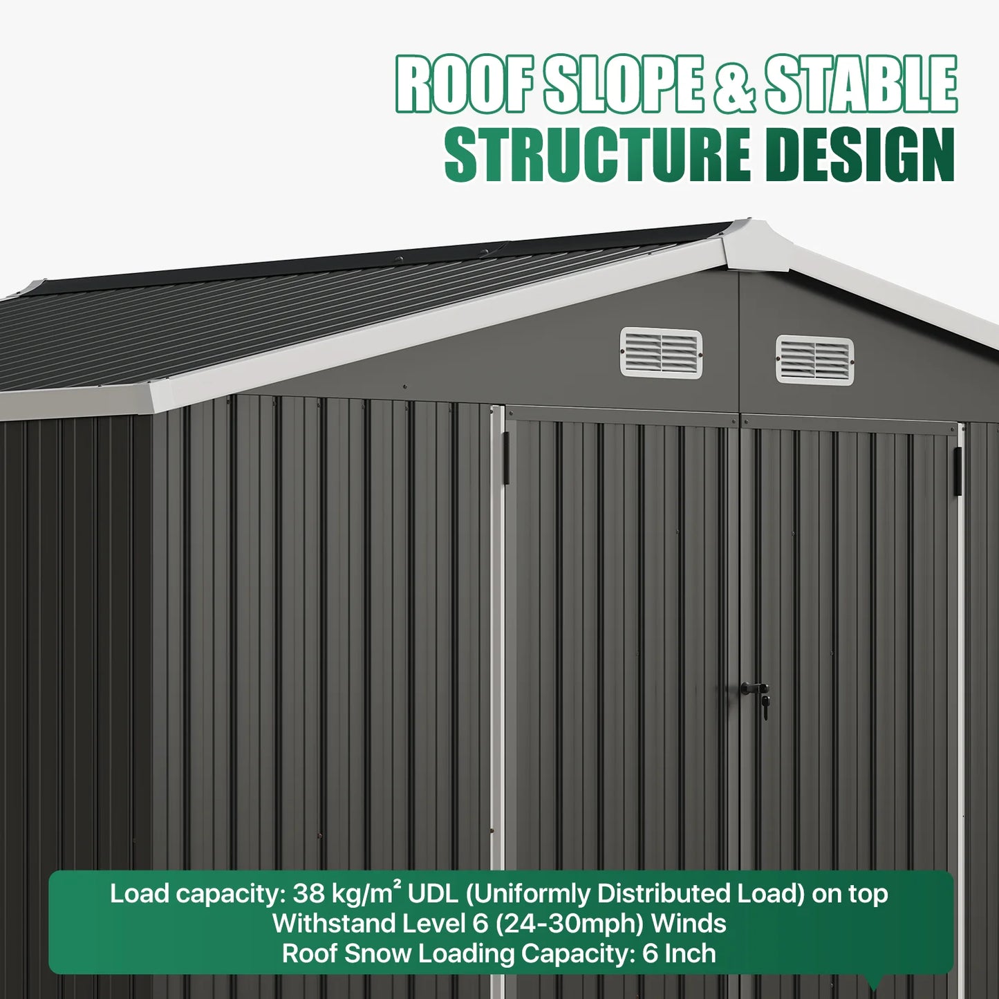 Clouddwell 10 x 8 FT Shed Outdoor Storage Shed with Double Hinged Large Door, Large Metal Shed with Lockable Door & Sloped Roof for Garden, Patio and Backyard, Black