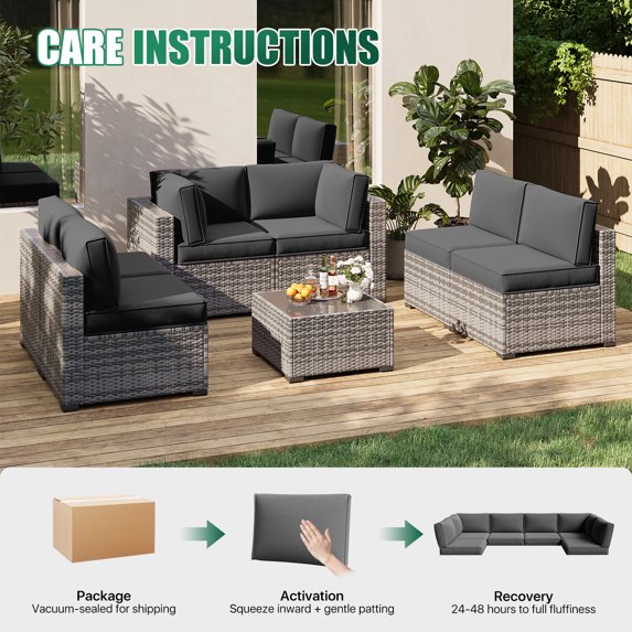 Clouddwell 14-Piece Premium Outdoor Cushion Set, High-Resilience Waterproof Cushions for 6-Seat Wicker Sectional, Comfort Upgrade (Dark Gray)