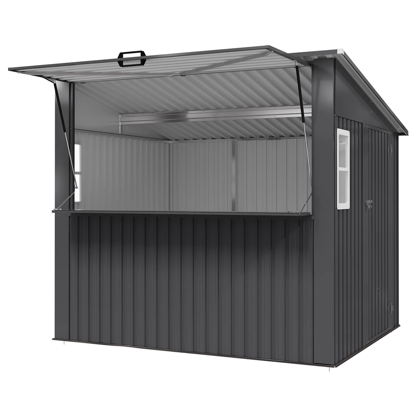 Clouddwell 8'x7' Outdoor Bar Shed with Fold-Down Counter, Metal Storage Shed with 2 Windows, TV Mount, Canopy, Outside Bar for Backyard, Patio, Beach, Commercial, Black