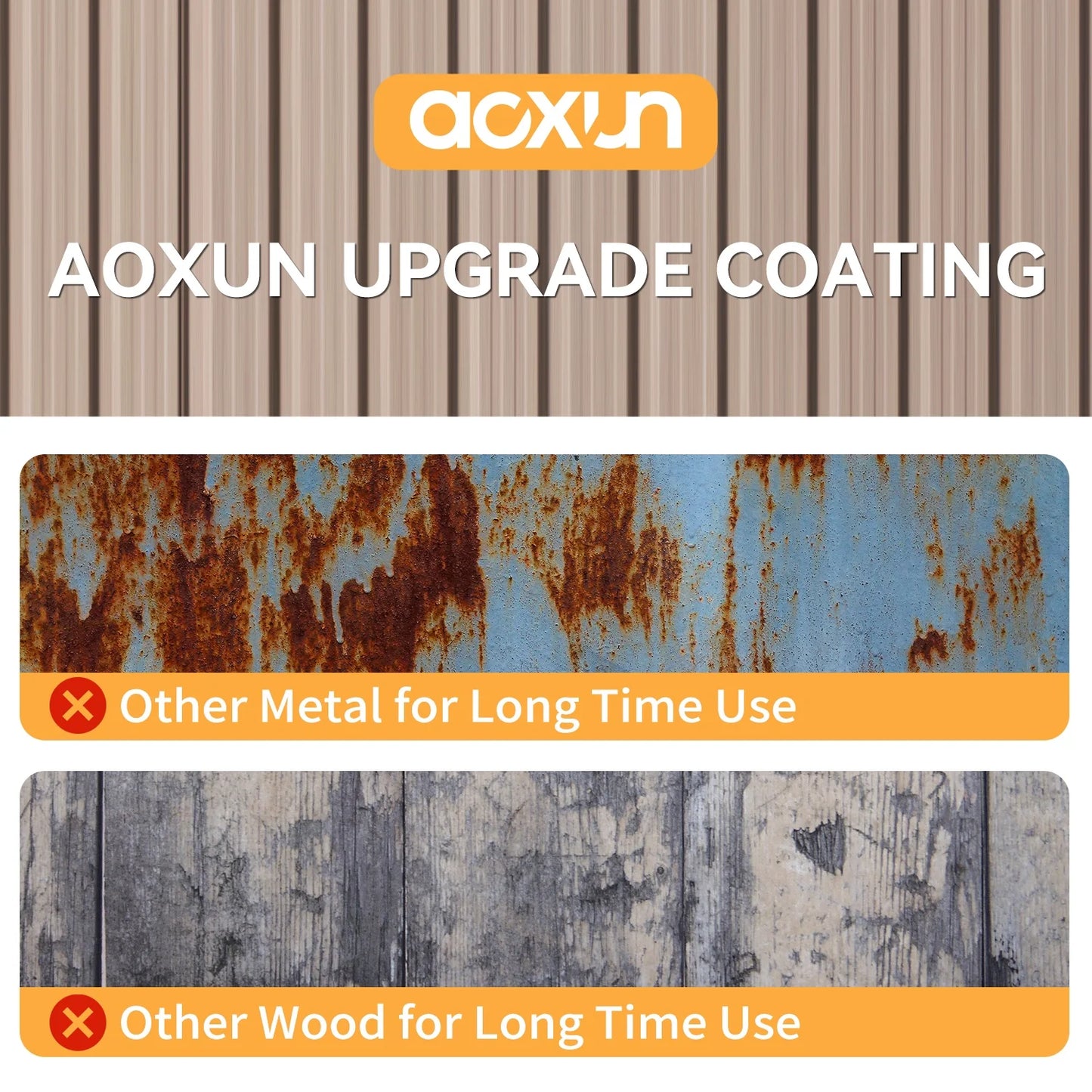 Sunmthink 6X8FT Outdoor Storage Shed with Plastic Floor, Metal Tool Shed with Lockable Door and Vents, Patio Shed for Garden, Backyard, Poolside, Brown