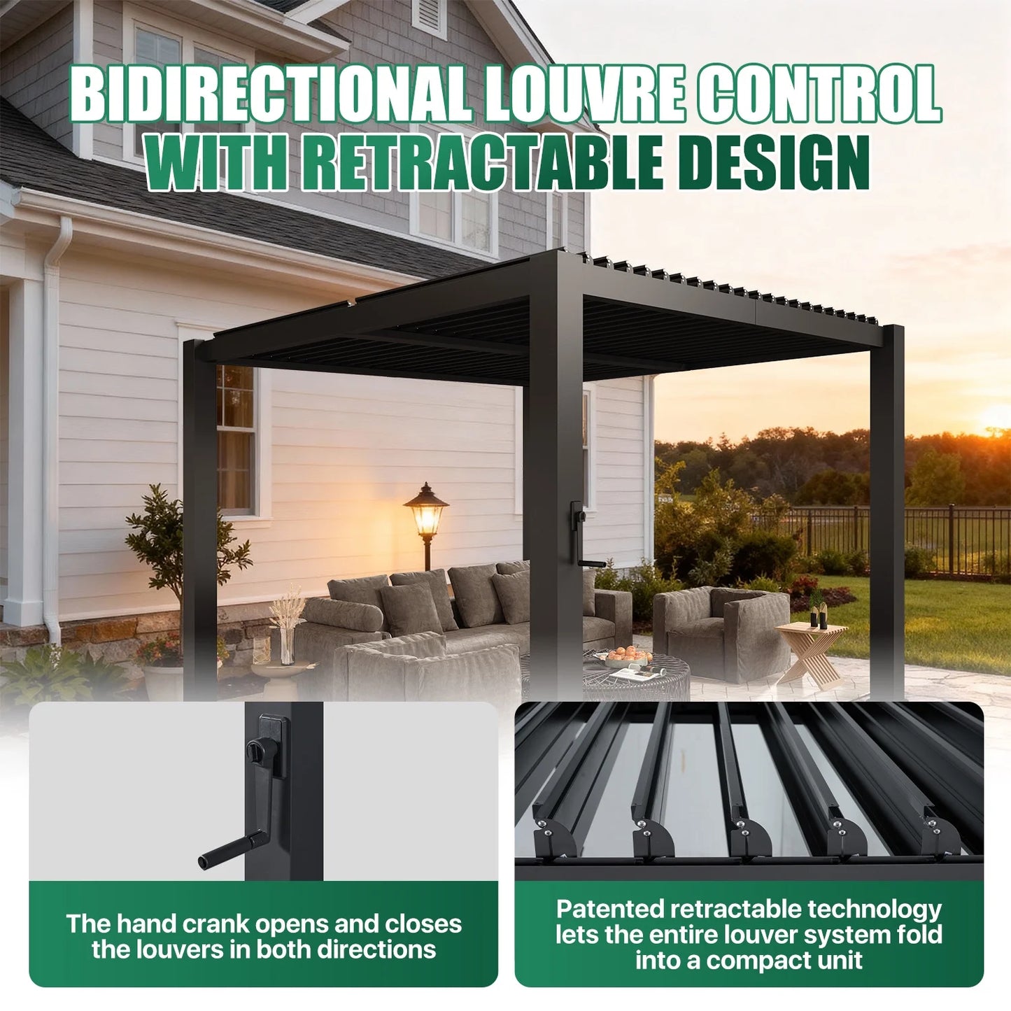 Clouddwell Louvered Pergola with Adjustable Top, 10'x10' Outdoor Metal Pergola, Gray, for Patio, Garden and Backyard