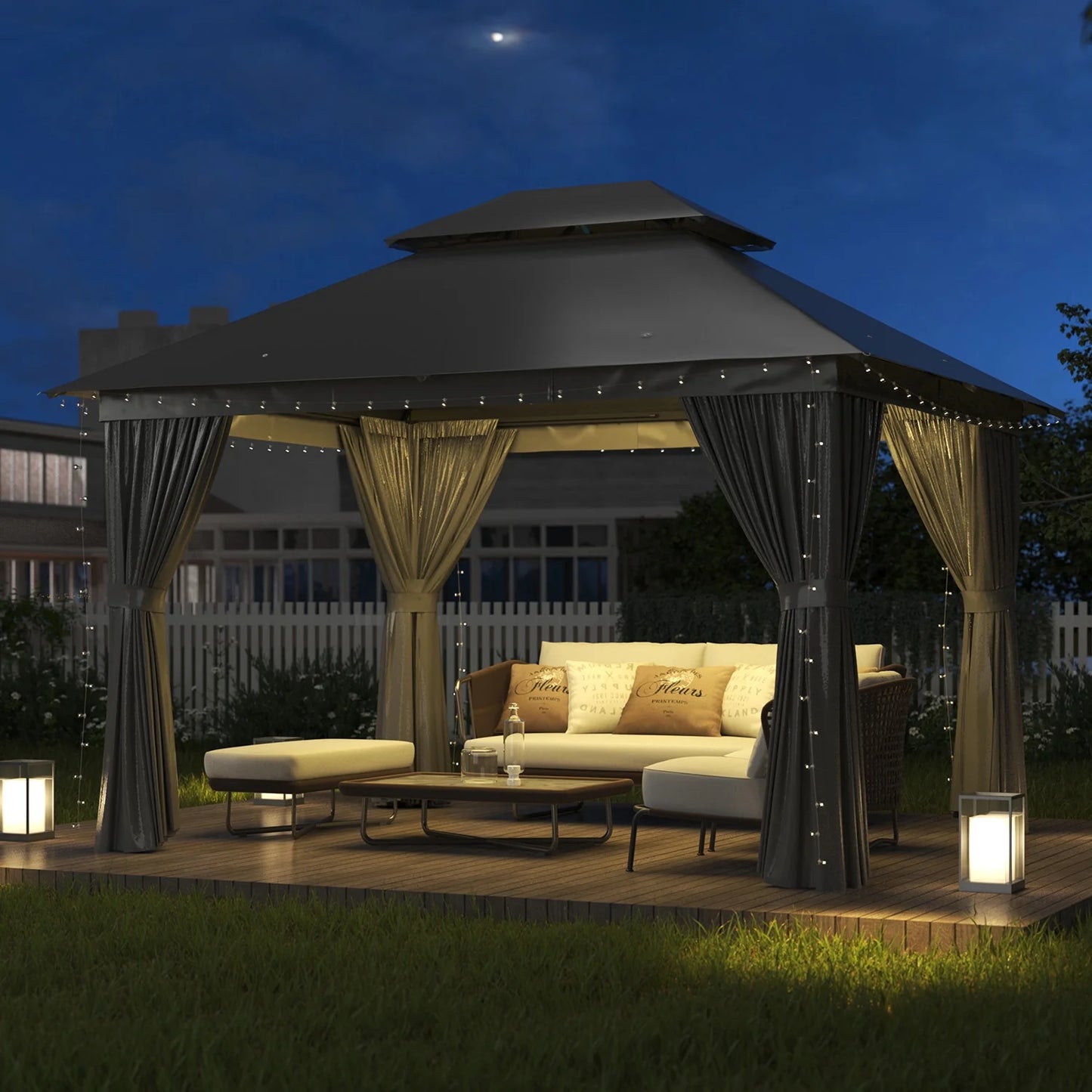 Clouddwell 10'x12' Outdoor Gazebo – Sturdy Metal Frame Canopy with Dual-Layer Roof, Heavy-Duty Party Tent Featuring Mosquito Netting & Privacy Screens for Patio, Garden, Deck, or Lawn