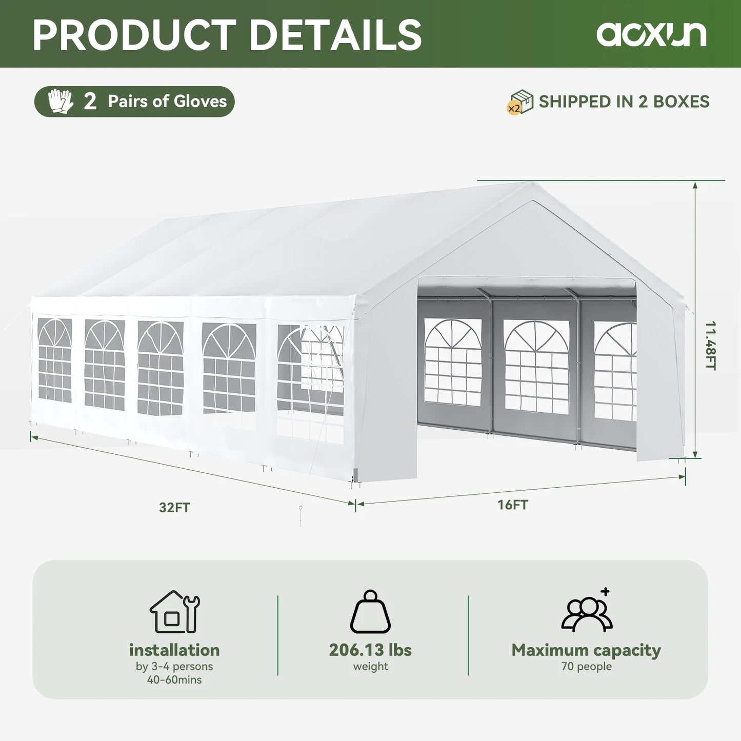 Sunmthink Wedding & Event Tent, 32x16 FT White Canopy with Removable Sidewalls, Waterproof Party Tent for Outdoor Gatherings, BBQ, Birthday, Camping