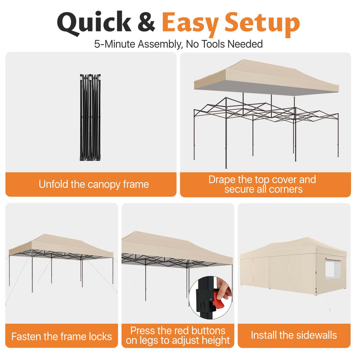 Dateyes 10x20 FT Pop Up Canopy with Mesh Window Sidewalls, Portable Ez Setup Heavy Duty Canopy Tent with Sandbags, Instant Shelter for Outdoor Event, Party, Commercial, Beige