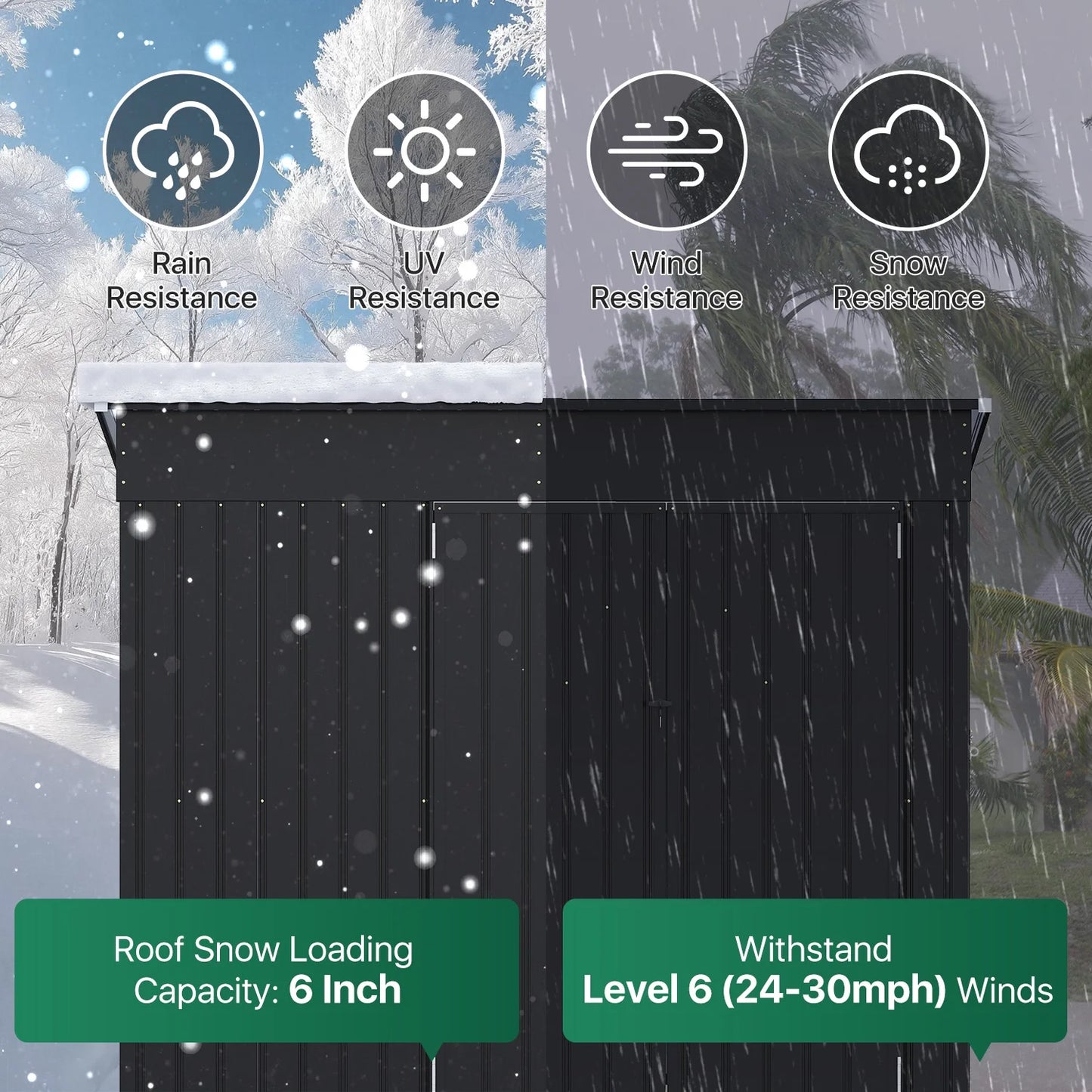 Clouddwell 8ft x 4ft Heavy-Duty Metal Storage Shed with 3 Doors, Lockable Lean-To Design, Weatherproof for Garden & Tools (Black)