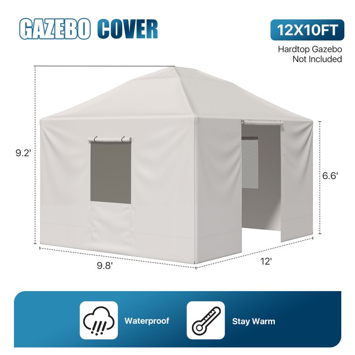 Sunmthink 12'x10' Double Top Gazebo Cover - 4-Season Enclosed Protection with Mesh Sidewalls & Waterproof Design,White (Gazebo Not Included)