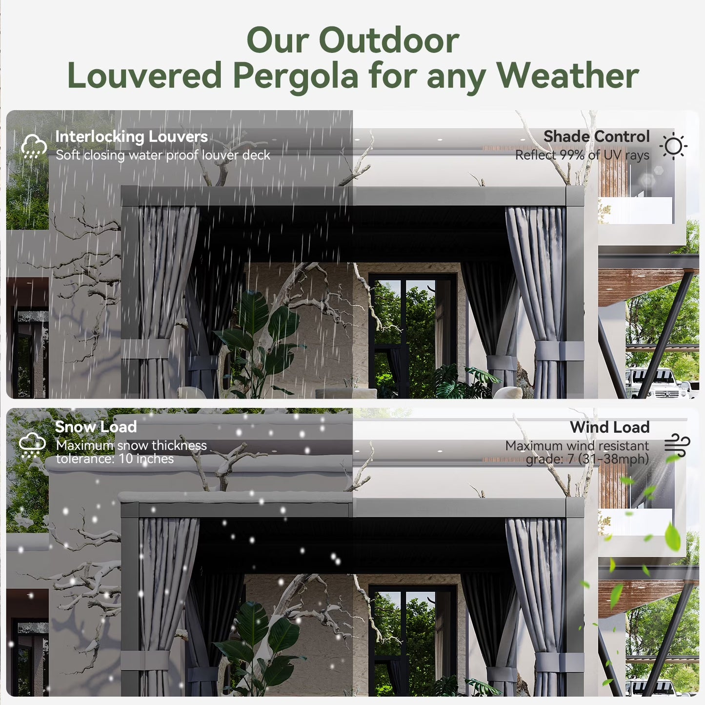 Aoxun Louvered Pergola 12' x 16' Outdoor Aluminum Pergola with Adjustable Top for Decks, Gardens and Backyards, Gray