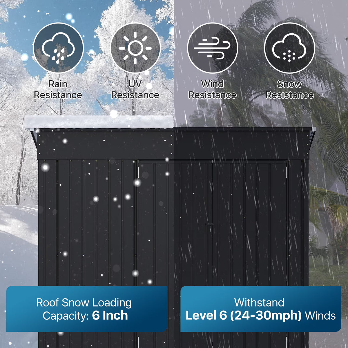 Dateyes 8' x 4' Metal Storage Shed with Triple Doors, Lockable Lean-to Design & Vents, Black