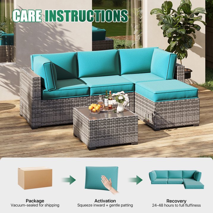 Clouddwell 9-Piece Premium Outdoor Cushion Set, High-Resilience Waterproof Cushions for 4-Seat Wicker Sectional, Comfort Upgrade (Sky Blue)