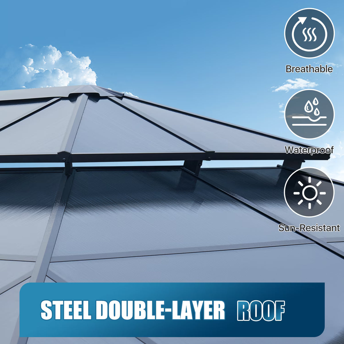 Sunmthink 12' x 20' Hardtop Gazebo,Polycarbonate Double Roof,Aluminum Frame with Curtains and Netting for Patio,Garden,Gray
