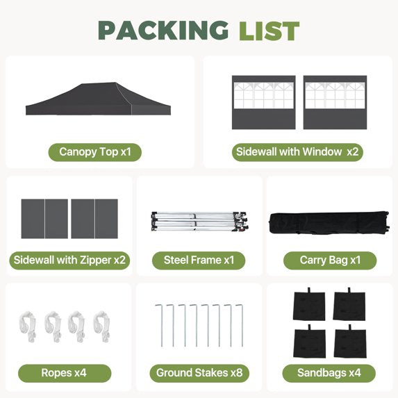 Clouddwell 10'x15' Pop Up Canopy Tent with Removable Sidewalls, Adjustable Height Instant Outdoor Canopy, Portable Sun Shade Shelter with 4 Sandbags, Easy Setup for Events, Parties, Dark Gray