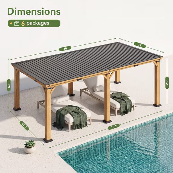 Clouddwell 12' x 20' Wood Gazebo with Metal Roof, Outdoor Patio Pavilion for Backyard, Deck, Lawn & Garden