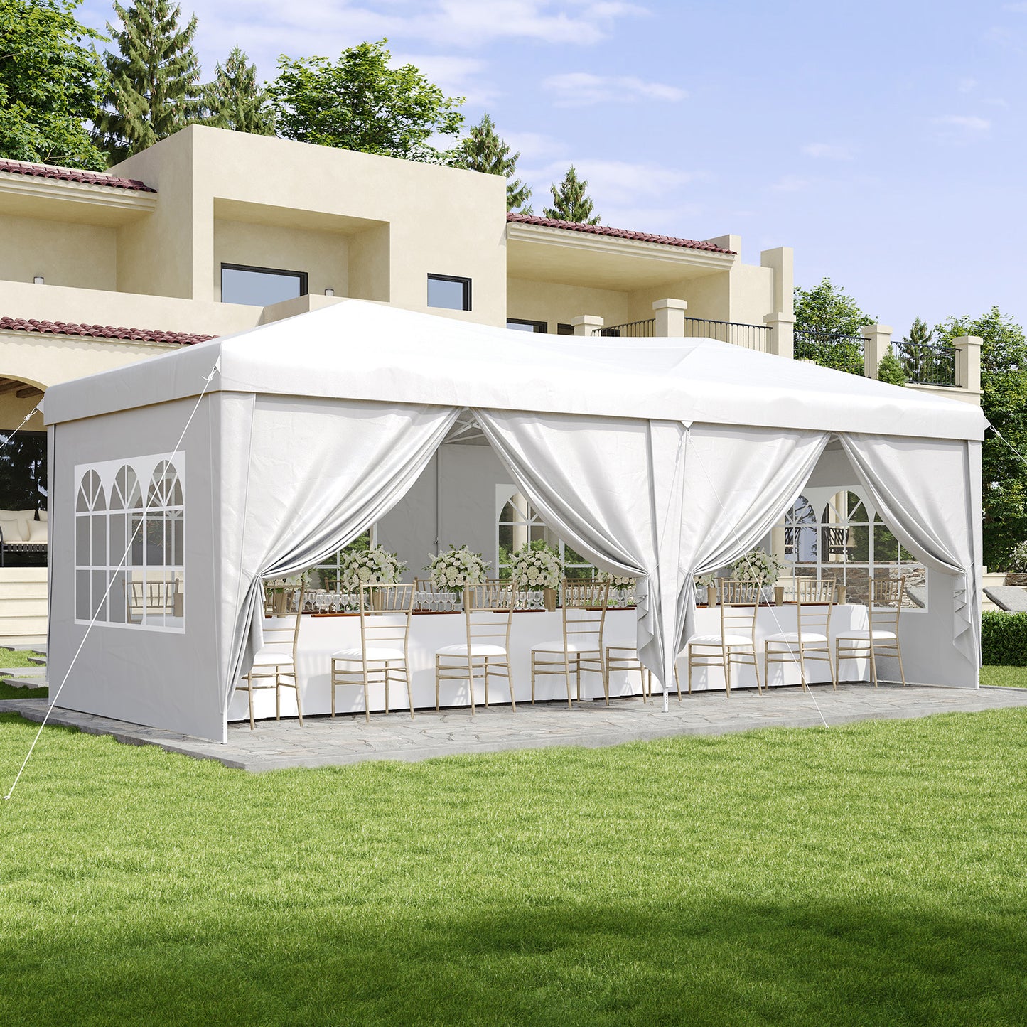 Aoxun 10x20 Pop Up Canopy Tent with 6 Removable Sidewalls, Instant Setup Party Tent Waterproof Outdoor Canopy Featuring 3 Adjustable Heights, Portable Shelter for Parties, Weddings, Commercial