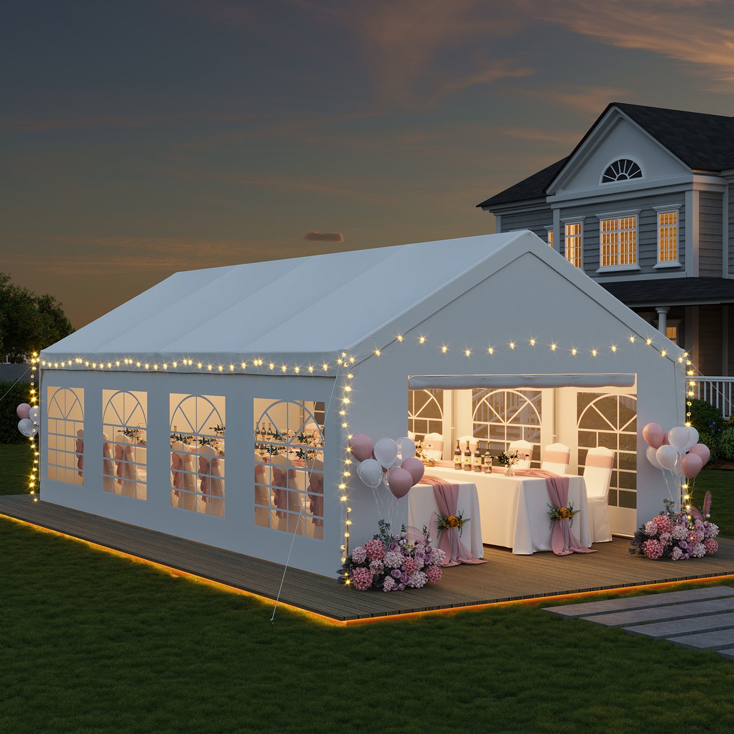 Clouddwell Heavy Duty 13X26FT Party Tent, Large Outdoor Wedding Tent with Removable Sidewalls & Sandbags, Commercial Wedding Large Tent,Carport, BBQ,UV 50+, Waterproof, White