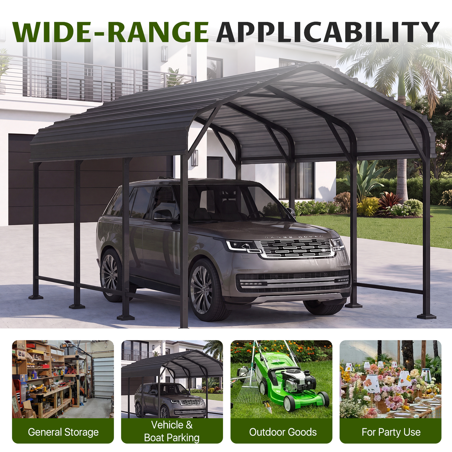 Clouddwell 10x15FT Metal Carport, Heavy Duty Carport Canopy with Reinforced Frame & Galvanized Roof, Car Tent, Garage Shelterf for Car, Pickup, Truck, Boat