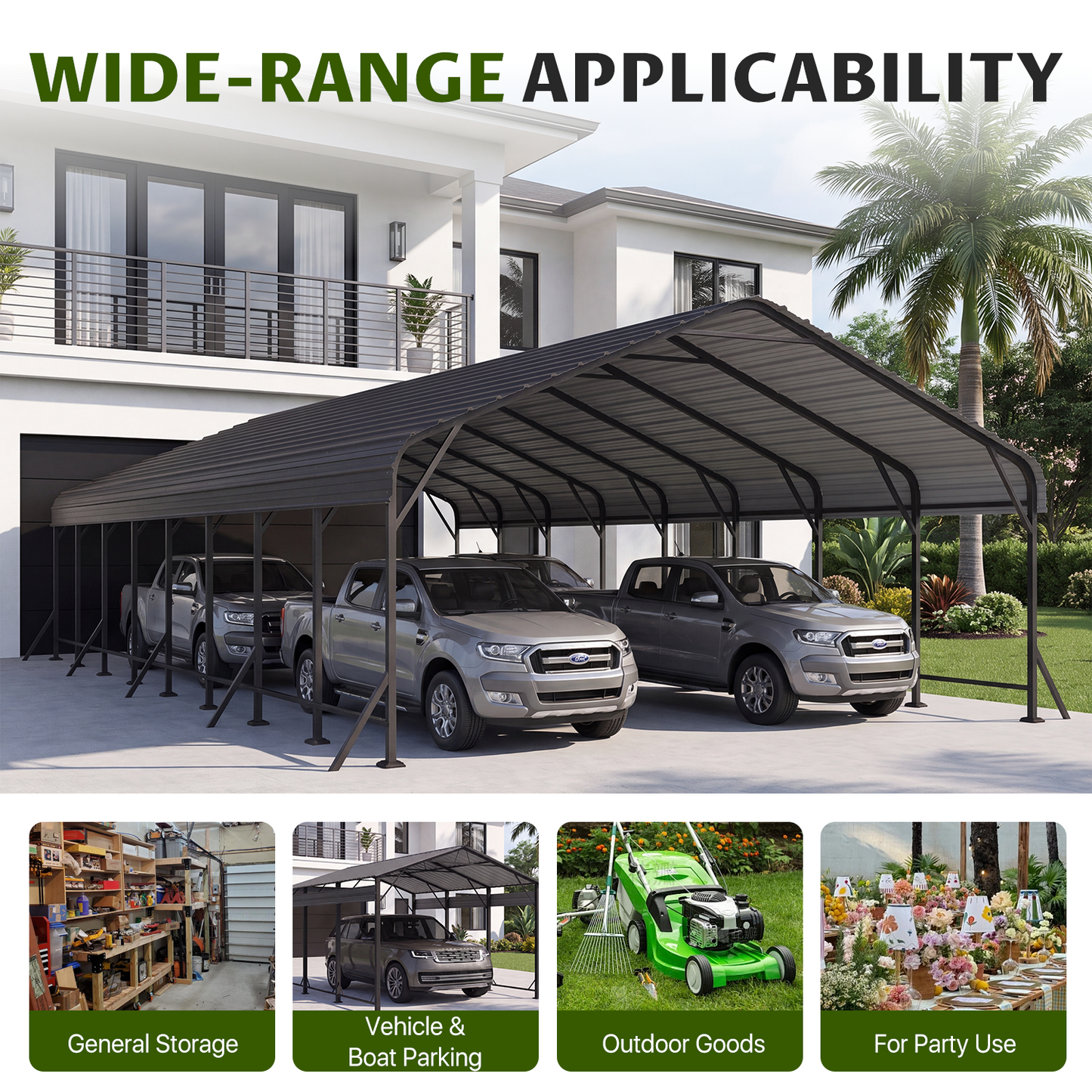 Clouddwell 20x40FT Metal Carport, Heavy Duty Carport Canopy with Reinforced Frame & Galvanized Roof, Car Tent, Garage Shelterf for Car, Pickup, Truck, Boat