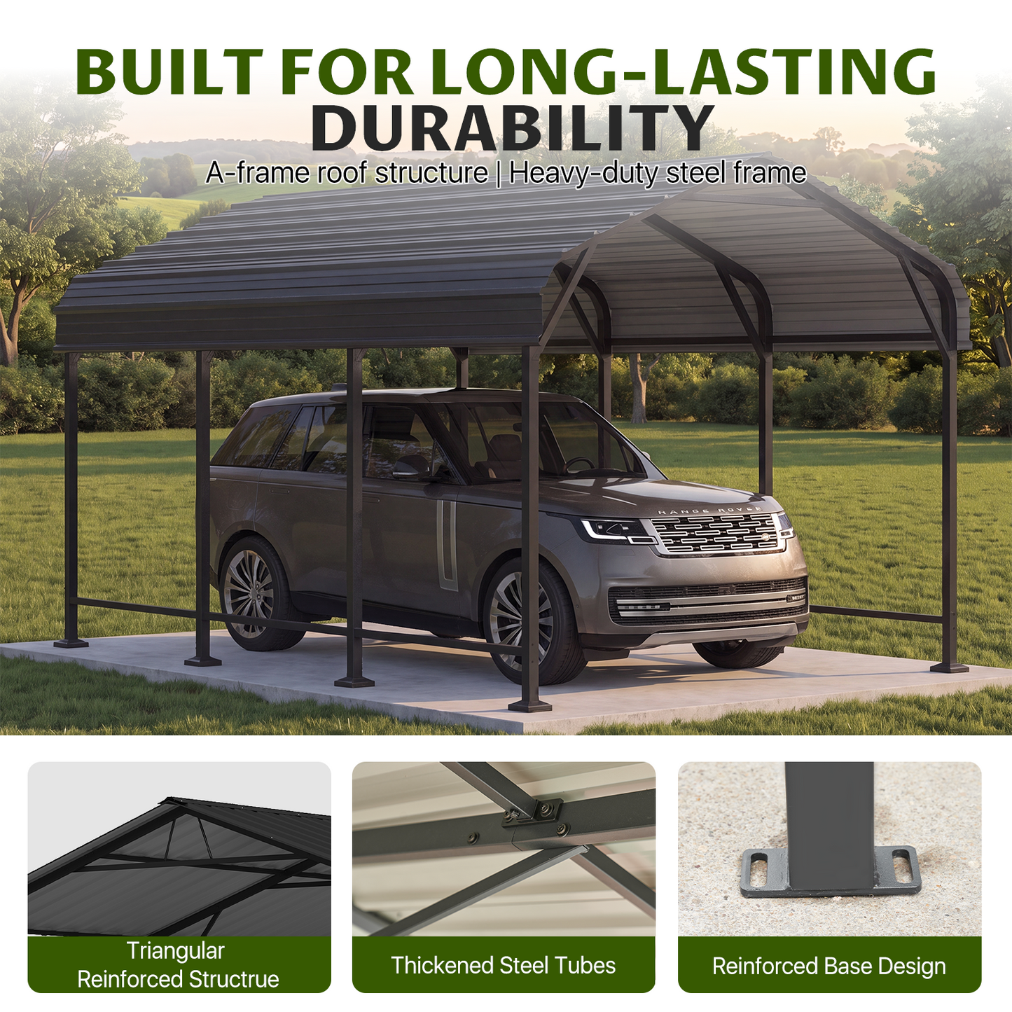 Clouddwell 10x15FT Metal Carport, Heavy Duty Carport Canopy with Reinforced Frame & Galvanized Roof, Car Tent, Garage Shelterf for Car, Pickup, Truck, Boat